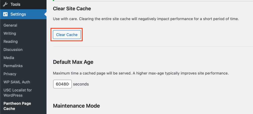 Clear cache from WordPress Admin settings